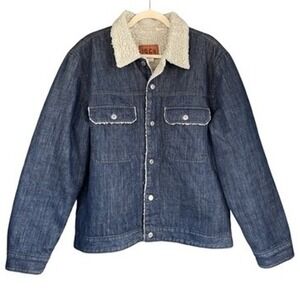 Vintage‎ GAP 1969 Denim Sherpa Lined Trucker Jacket Men's Size L Jean Coat